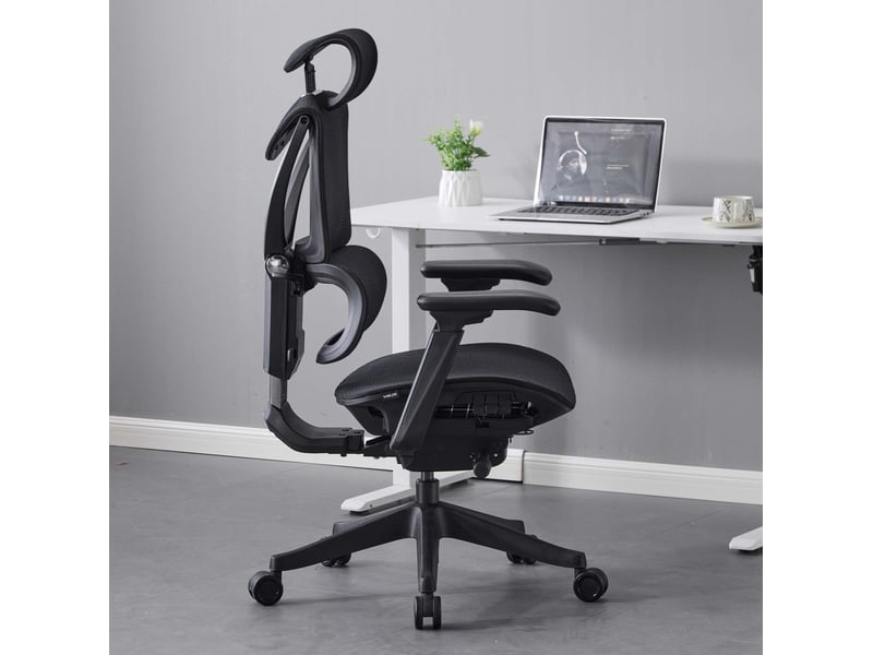  Chaise de bureau ergonomique noire 70,6 x 70,6 cm en maille, réglage à trois boutons avec soutien lombaire  - Conforama D