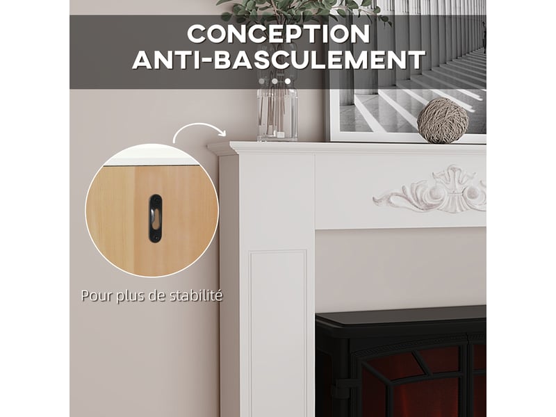  Manteau de cheminée encadrement cadre décoratif pour cheminée électrique 101 x 19 x 100 cm bois blanc  - Conforama R