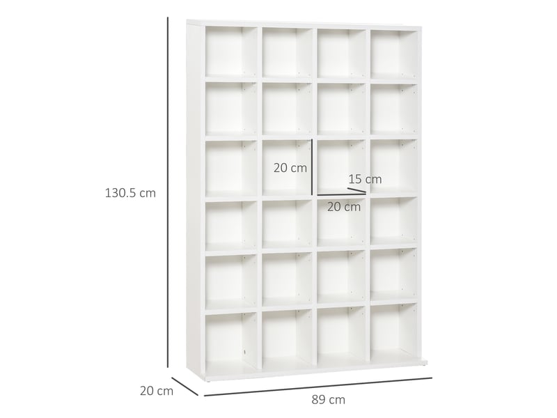  Bibliothèque à cd à 24 niveaux, hauteur réglable, en bois, 130,5 x 89 x 20 cm, blanche  - Conforama D