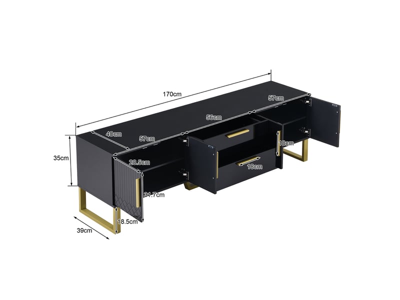  Meuble tv, coloris doré, avec portes, pour salon, design élégant, solution de rangement fonctionnelle, pour maison et appartement  - Conforama W