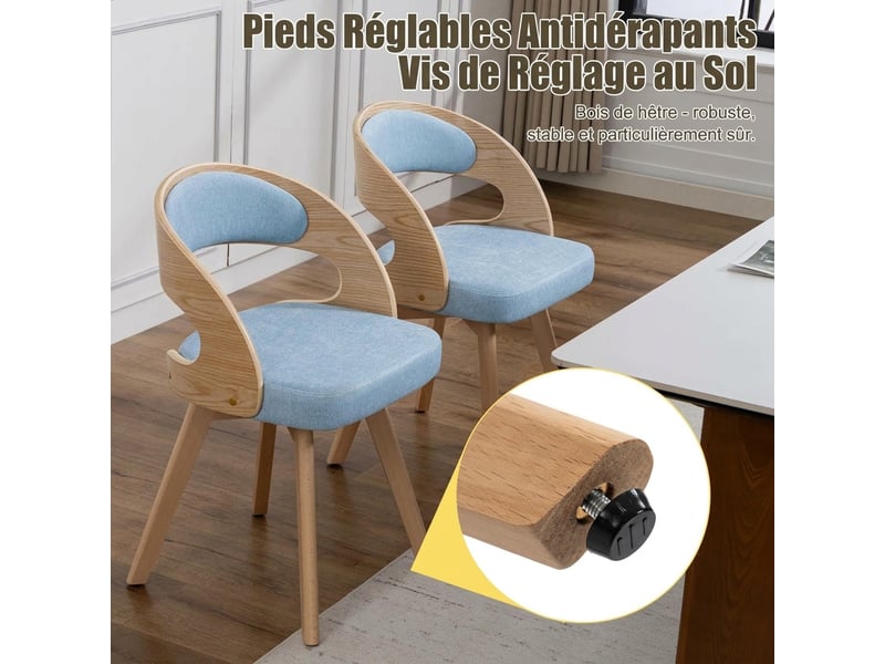  Lot de 2 chaises de salle à manger pivotantes en lin bleu avec pieds en bois  - Conforama C