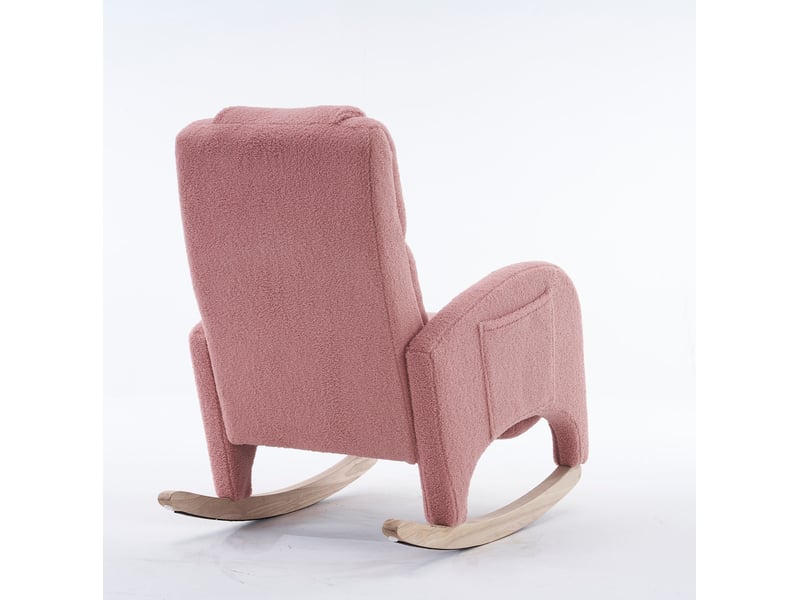 Fauteuil à bascule 66 x 125 x 101 cm rose en tissu peluche, repose-pieds pliable et appui-tête intégré - Conforama D