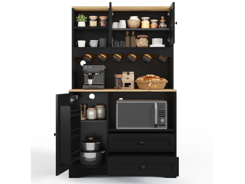  Buffet de cuisine 100x40x163 cm avec led, prises et usb coloris noir  - Conforama A