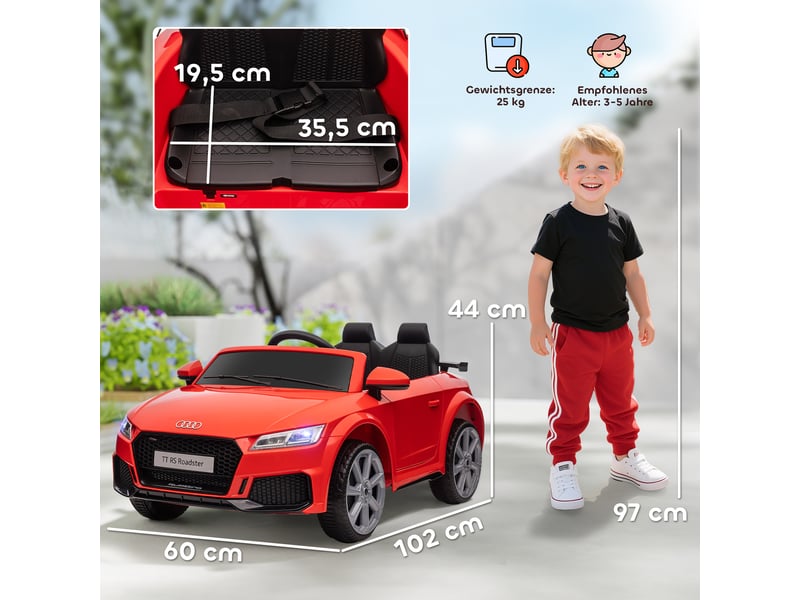  Voiture électrique enfant 12v, télécommande 2,4 ghz, 2 moteurs, klaxon, led, usbmp3, marche arrière, 3-5 ans, rouge.  - Conforama E