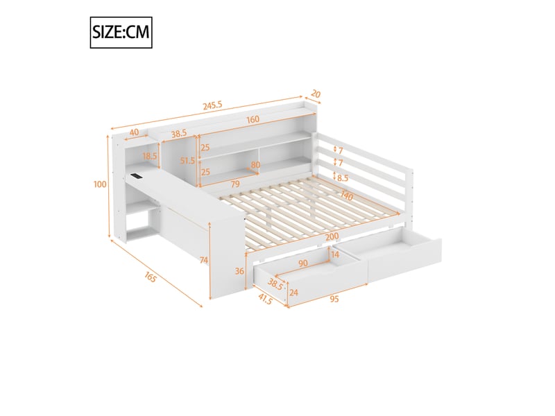  Lit avec rangement 140x200cm coloris blanc bois massif lit enfant blanc - Conforama C