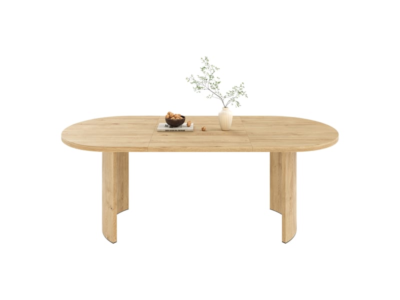  Table à manger 200 × 90 cm, plateau arrondi et pieds courbes, finition chêne Fay Lum - Conforama A