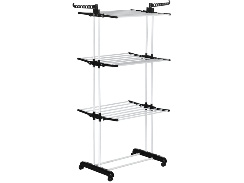  Étendoir à linge tour 4 niveaux 73 x 64 x 177 cm noir, acier thermolaqué et plastique sur roulettes  - Conforama A