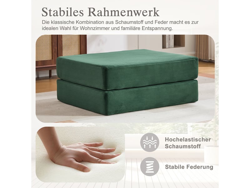 Fauteuil convertible 1 place 112x95 cm – vert émeraude – couchage 112x190 cm, coussin et poche latérale - Conforama E