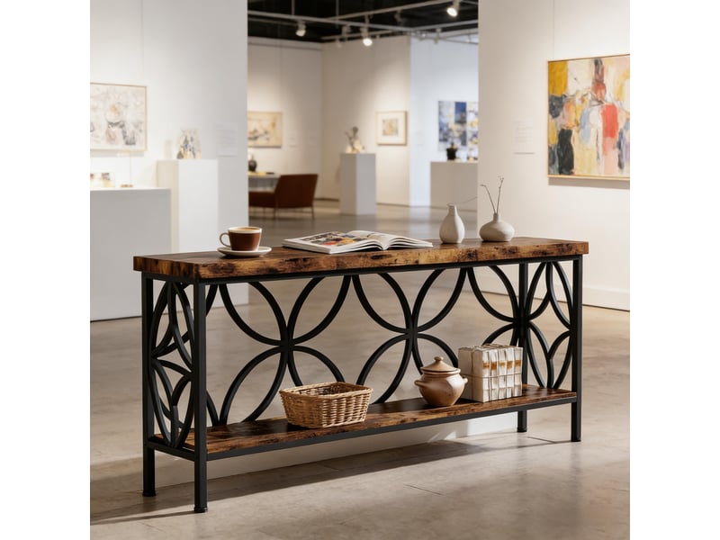  Console style industriel en bois et métal marron rustique et noir 160x29,5x80 cm  - Conforama D