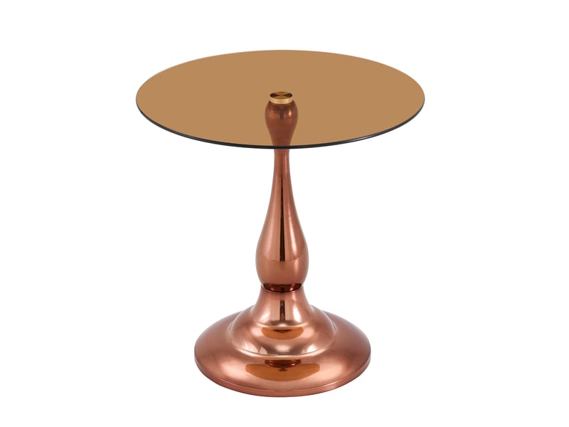  Table d’appoint ronde en verre trempé avec base antidérapante - lpospi - piètement métal brun 50 cm × 51,5 cm  - Conforama A