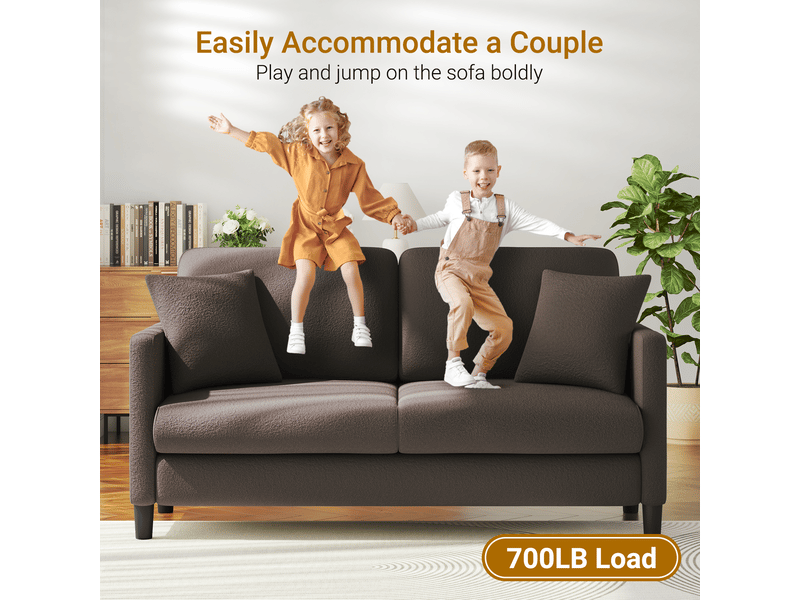  Canapé en velours teddy 2 places moderne,canapé droit confort en bois massif,loveseat avec accoudoirs,165 x 78 x 89cm,marron 165x78x89cm - Conforama C