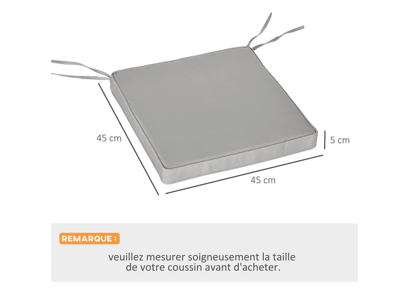  Lot de 2 coussins de chaise fauteuil de jardin coussins d'assise déhoussables rembourrage 5 cm polyester gris clair  - Conforama E