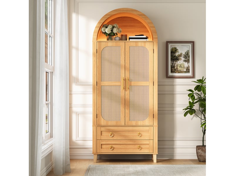  Buffet 76x40x179,5 cm à led avec 2 portes et 2 tiroirs coloris naturel  - Conforama D