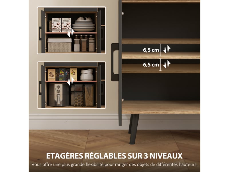  Buffet cuisine meuble cuisine rangement haut avec lumière led rgb plan de travail 6 portes 2 tiroirs noir 100x40x176cm  - Conforama R