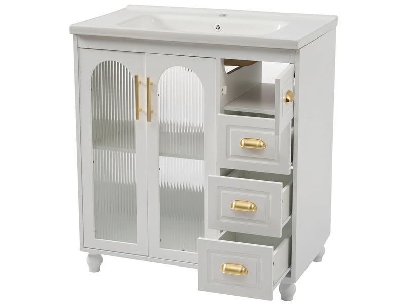  Meuble salle de bain 80 cm avec lavabo en céramique et meuble sous vasque blanc  - Conforama A