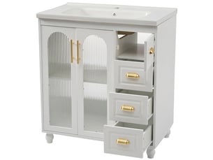 Meuble salle de bain 80 cm avec lavabo en céramique et meuble sous vasque blanc