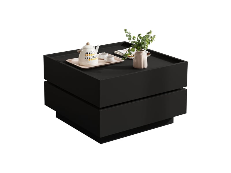  Table basse rotative 360° noire 60x60 cm avec 2 tiroirs de rangement pour salon  - Conforama D