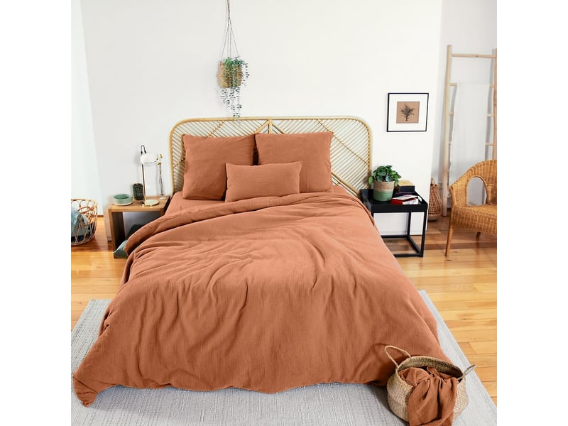  Parure de lit 220x240 cm gaze de coton caramel PD23258 - Conforama A