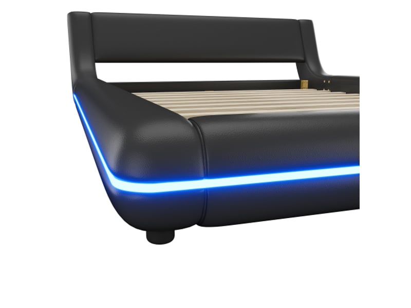  Lit bas 140x200 cm pu noir – led ambiant style contemporain  - Conforama D