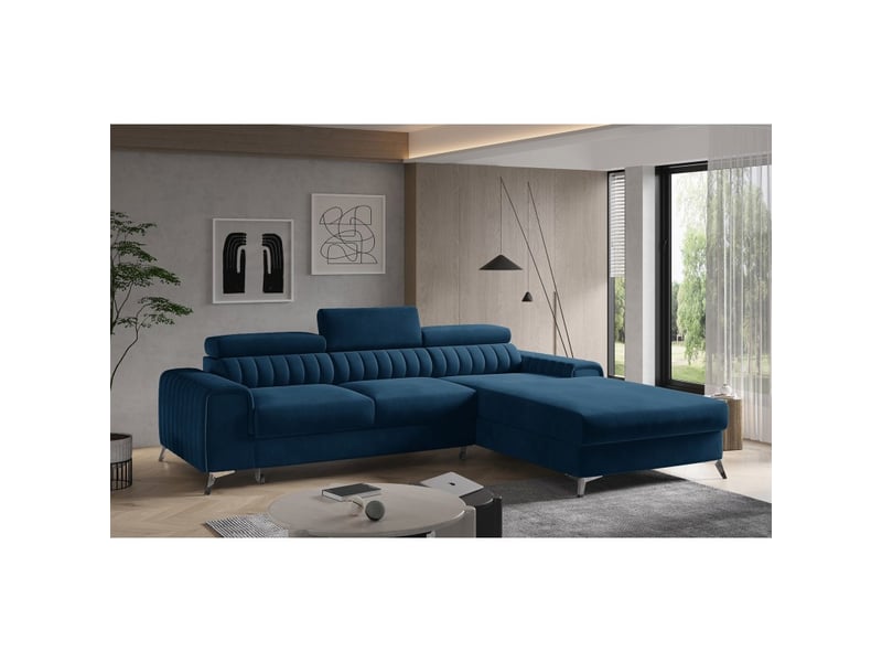  Canapé d'angle droit bleu foncé convertible 3 places jayson pour salon contemporain  - Conforama A
