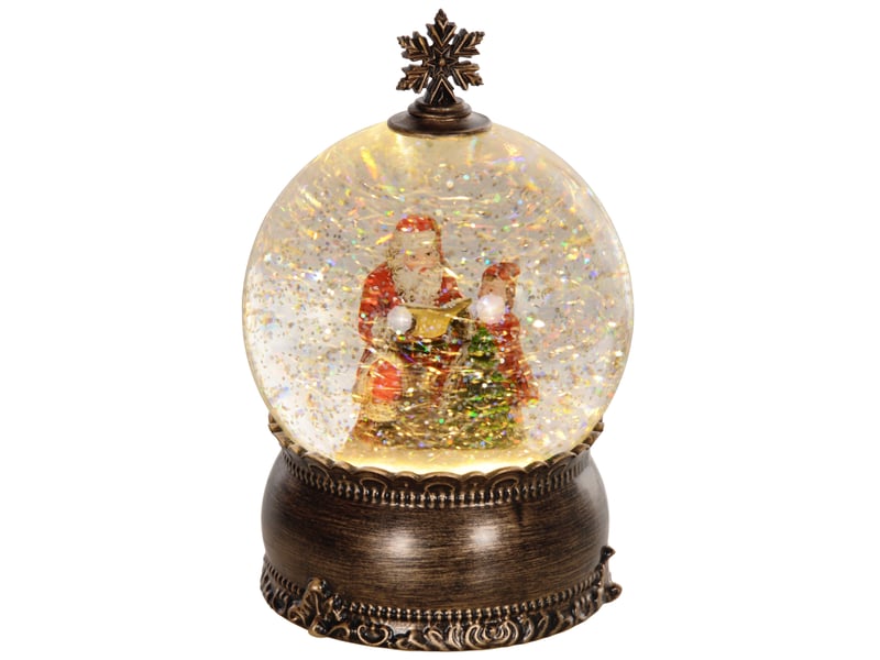  Boule à neige de noël avec musique et lumières, scène du père noël et de l'enfant, pour décoration de noël, cadeau de fête, bronze  - Conforama B