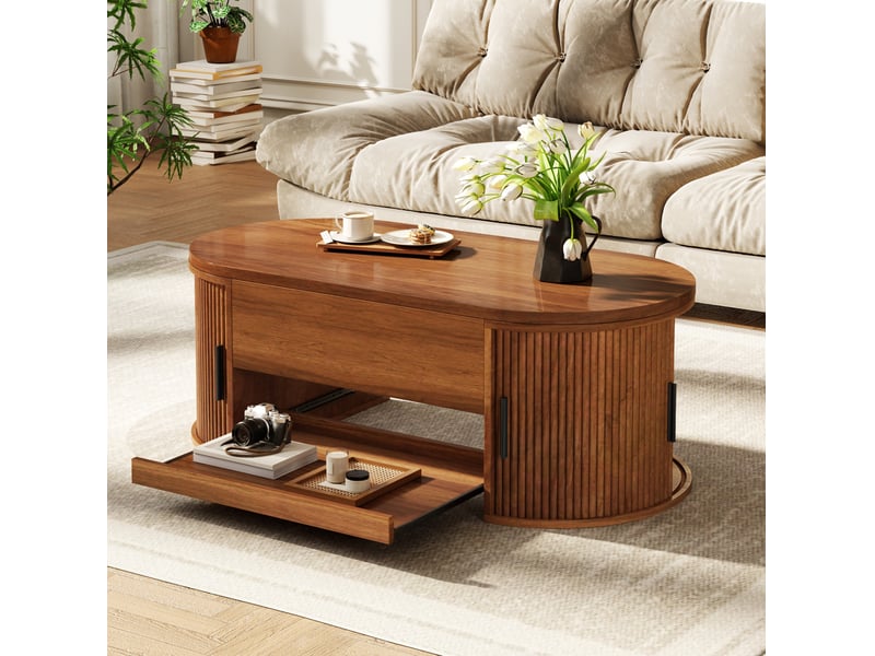  Table basse 110x55x55 cm relevable avec rangement coloris noyer  - Conforama E