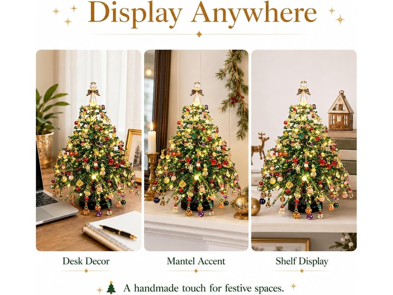 Kit diy sapin de noël en perles avec cadre métallique, décoration de table 3d avec perles cristal, loisirs créatifs, sapin de noël - Conforama E