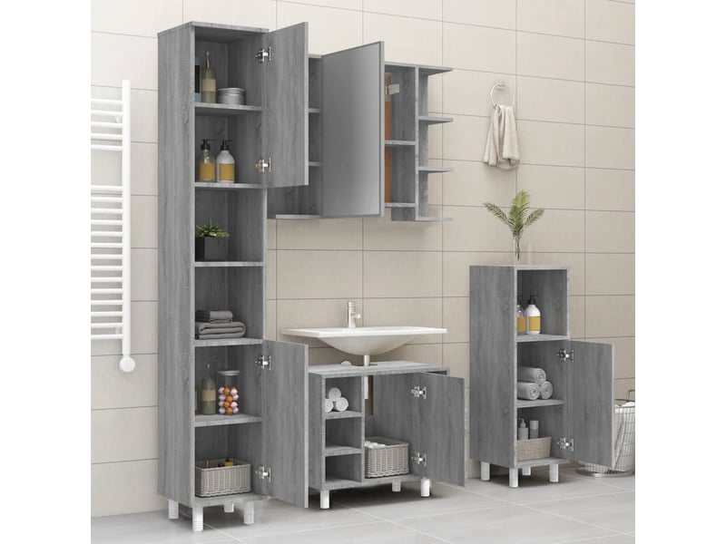 Amoire de salle de bain, meuble de rangement sonoma gris 30x30x179 cm bois d'ingénierie - Conforama D