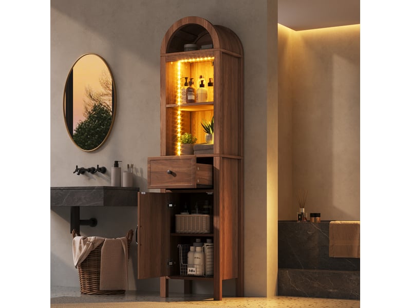 Colonne de salle de bain 40x30x163 cm noyer avec led rgb et tiroir - Conforama D