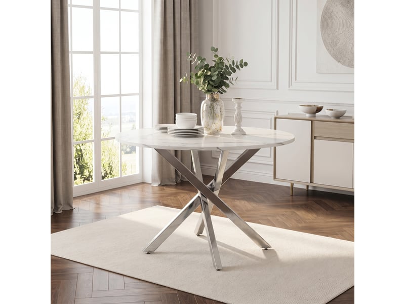 Table à manger ronde,80x80x75 cm,mdf,effet marbre blanc et métal argenté - Conforama B