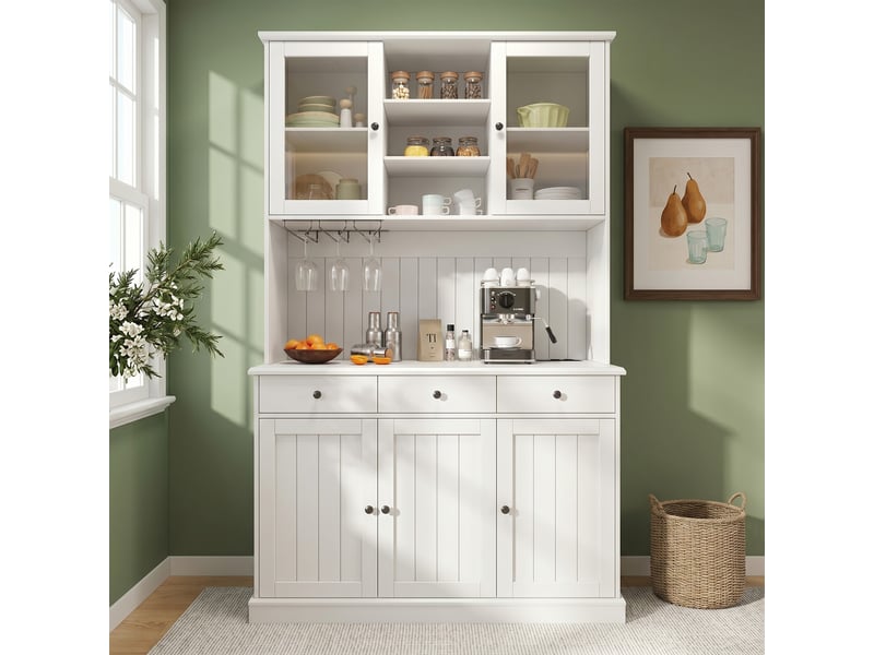  Buffet haut de salle à manger 120×40×191 cm, avec rangement, prise électrique intégrée, ports usb-c et usb-a Jamama eleni - Conforama D