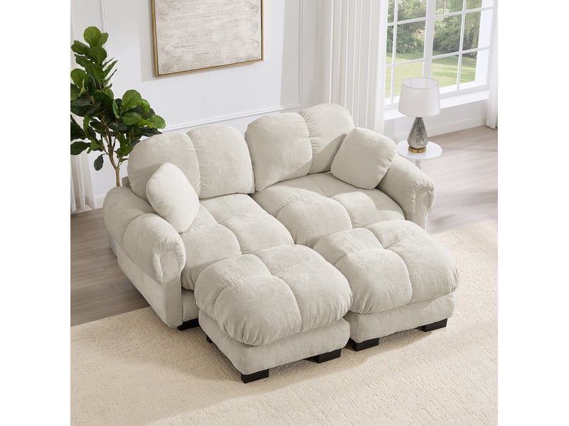 Canapé 2 places avec module en u, conception steppée fine, style élégant, coussin d'épaisseur, doux et soutenant, avec ottoman mobile, facile à monter, idéal pour le salon, khaki clair  - Conforama E