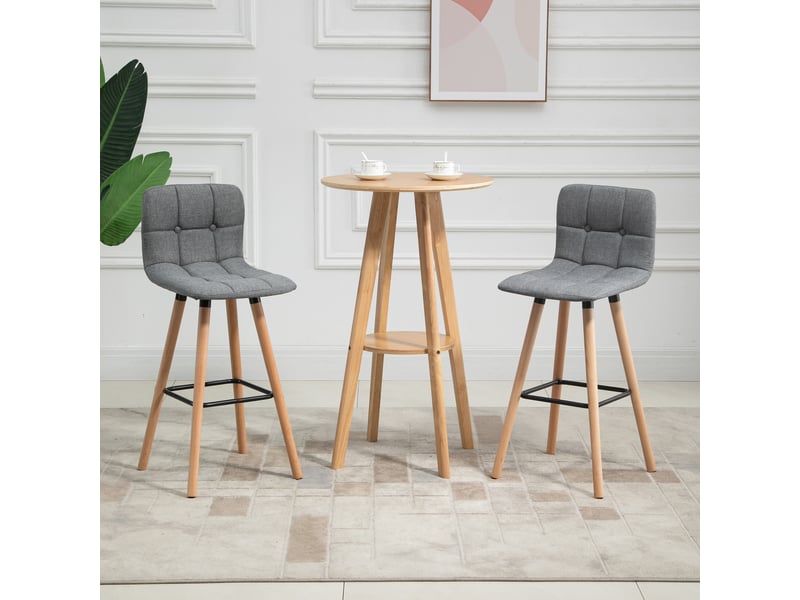  Lot de 2 tabourets de barde cuisine avec dossier et repose-pieds, assise en tissu rembourrée et pieds en bois, 41,5 x 47 x 97,5 cm, gris  - Conforama D