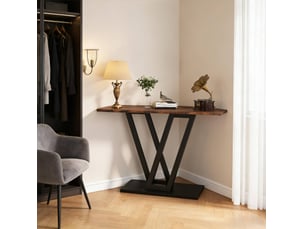 Console de couloir étroite avec plateau rectangulaire, base métallique en v, pour entrée et salon, noir et brun