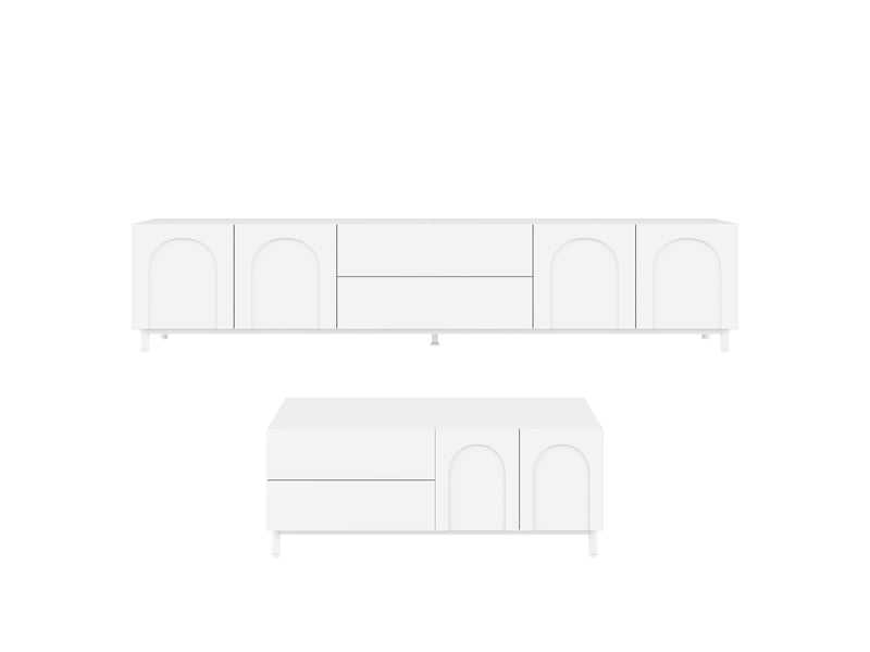  Ensemble meuble tv et table basse avec 6 portes et 4 tiroirs pour salon 180×40×48 cm blanc  - Conforama A