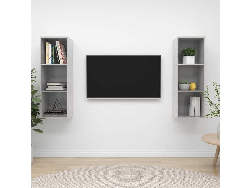  Lot de 2 meuble tv mural, meuble tv suspendu gris béton bois d'ingénierie shl91069  - Conforama B