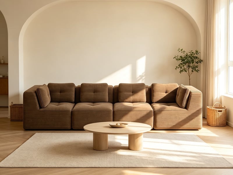  Canapé modulable 4 places sans armature, coussins moelleux et assise profonde antidérapante, 69 × 386 × 177 cm, marron  - Conforama B