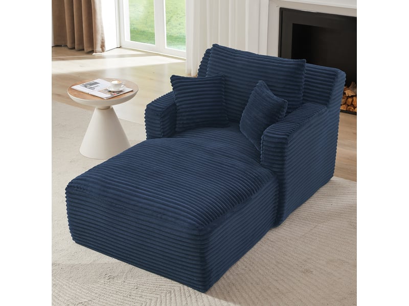  Méridienne convertible avec assise confortable, usage polyvalent et sans montage, en velours côtelé bleu  - Conforama B