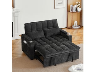 Canapé droit convertible MIVRAY 2 places Tissu noir avec coffre de rangement