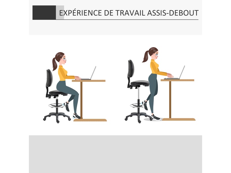  Lot de 2 tabourets à roulettes réglable en hauteur avec dossier inclinable et repose-pieds réglable 69-91 cm  - Conforama E