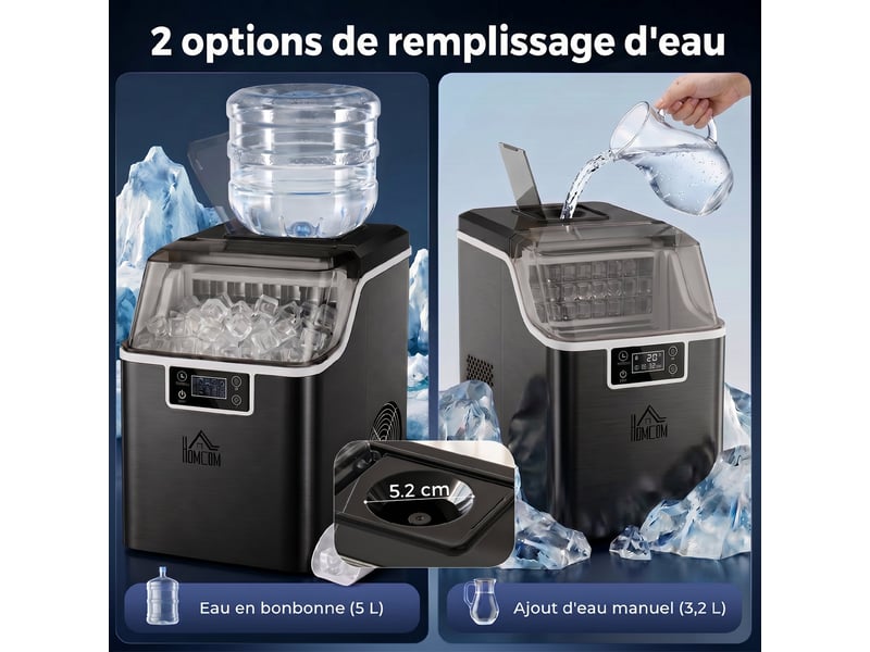  Machine à glaçons, 20 kg en 24h, 24 glaçons en 14-18 min, ice maker avec fonction autonettoyante, 25,2x36x37,1cm, noir  - Conforama E