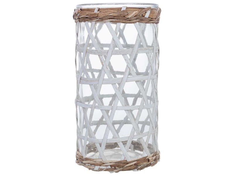  White glass bougeoir lined with natural fibres d10x20h cm  - Conforama B