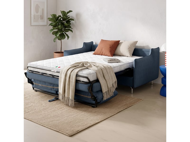 Canapé droit convertible 3 places en tissu chenille bleu foncé - ouverture express - astoria Astoria - Conforama B