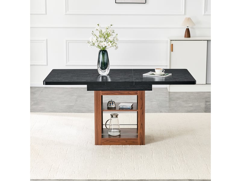 Table à manger, extensible, en noyer, avec compartiment intégré, noir - Conforama B