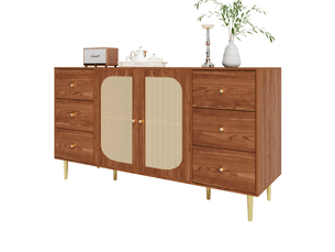Buffet 2 porte(s) 6 tiroir(s) <strong>HAVRYA</strong> <strong></strong> - 160 cm coloris marron