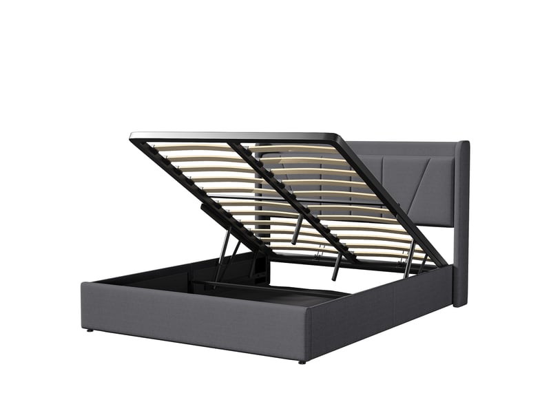 Lit coffre 2 places 160x200 cm, lit adulte double avec rangement, 2 ports usb et 1 type-c, design simple, lin gris - Conforama E