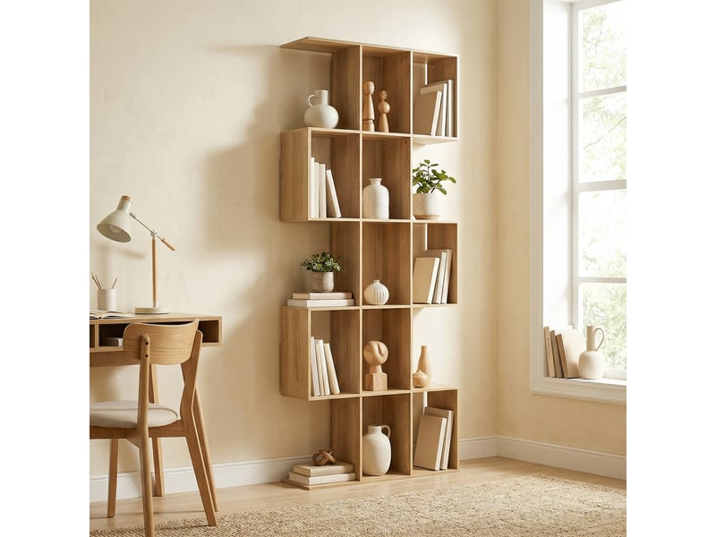 Bibliothèque en forme de s à 5 niveaux pour salon, chambre, bureau, 80 x 24 x 200 cm, chêne - Conforama D
