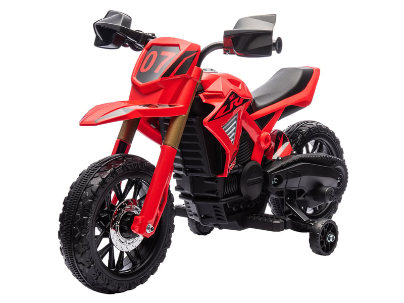  Moto électrique pour enfants, batterie 6v, stabilisateurs, klaxon, bruit de démarrage, 3-8 ans, rouge  - Conforama B