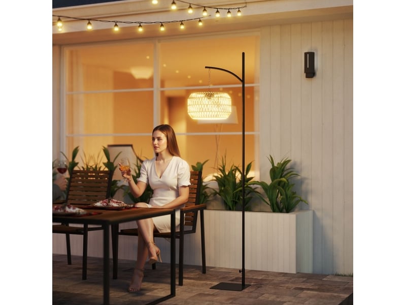  Lampadaire solaire extérieur 44x32x178 cm avec capteur de lumière métal noir et jaune  - Conforama B