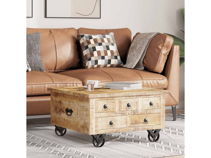  Table basse - table de salon - table à thé bois de manguier brut 70 x 70 x 40 cm  - Conforama C